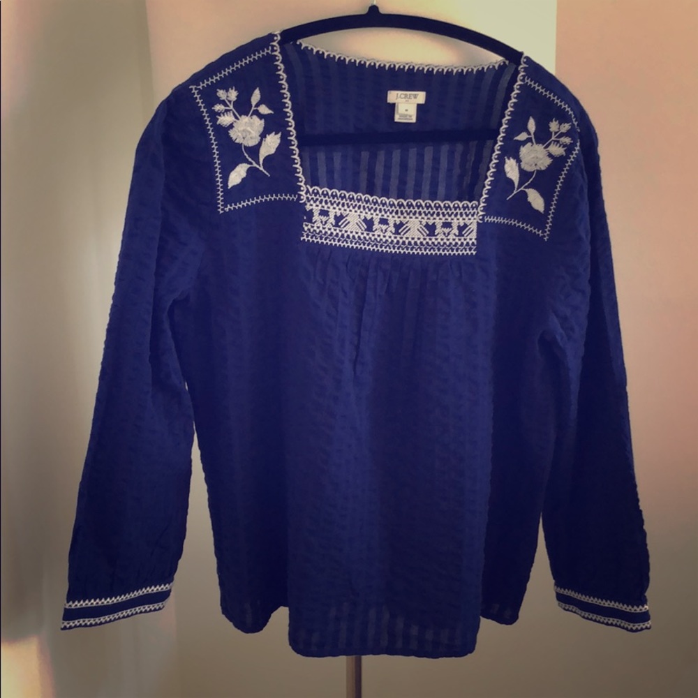 Blue and white square neck top